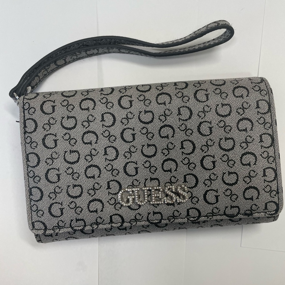 Guess Black and Gray Logo Wristlet